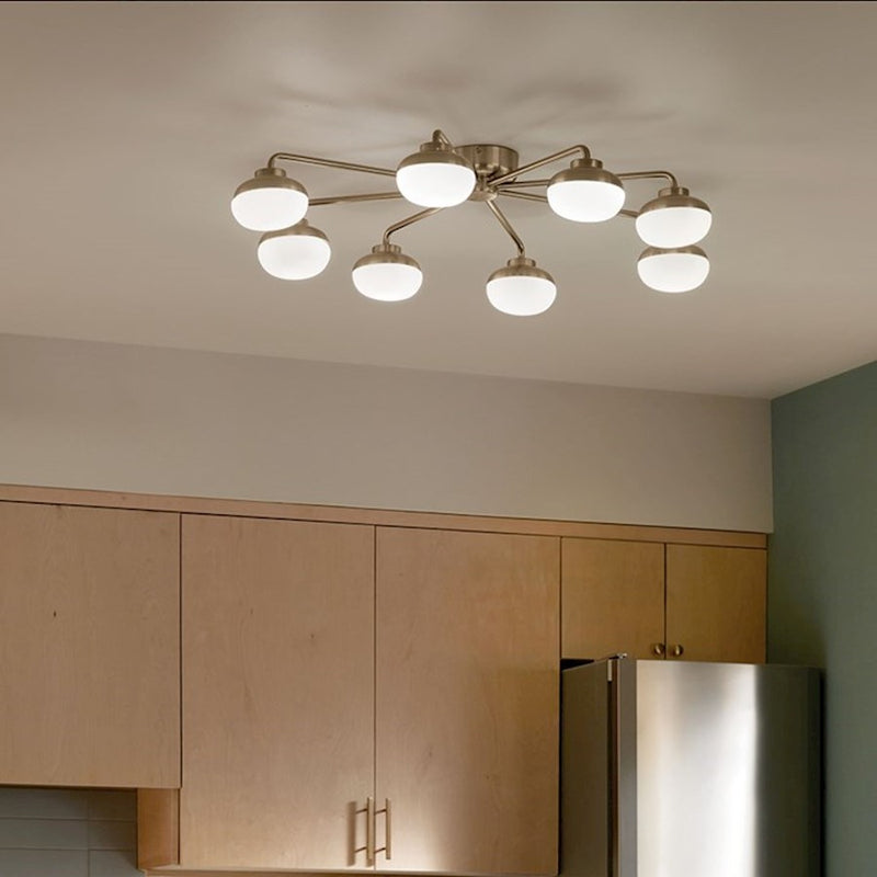 Kichler Remy 41in 8-Light LED Flush Mount | Scandinavian Champagne Bronze and Satin Etched Cased Opal | Living Room & Bedroom | Model 52608CPZ