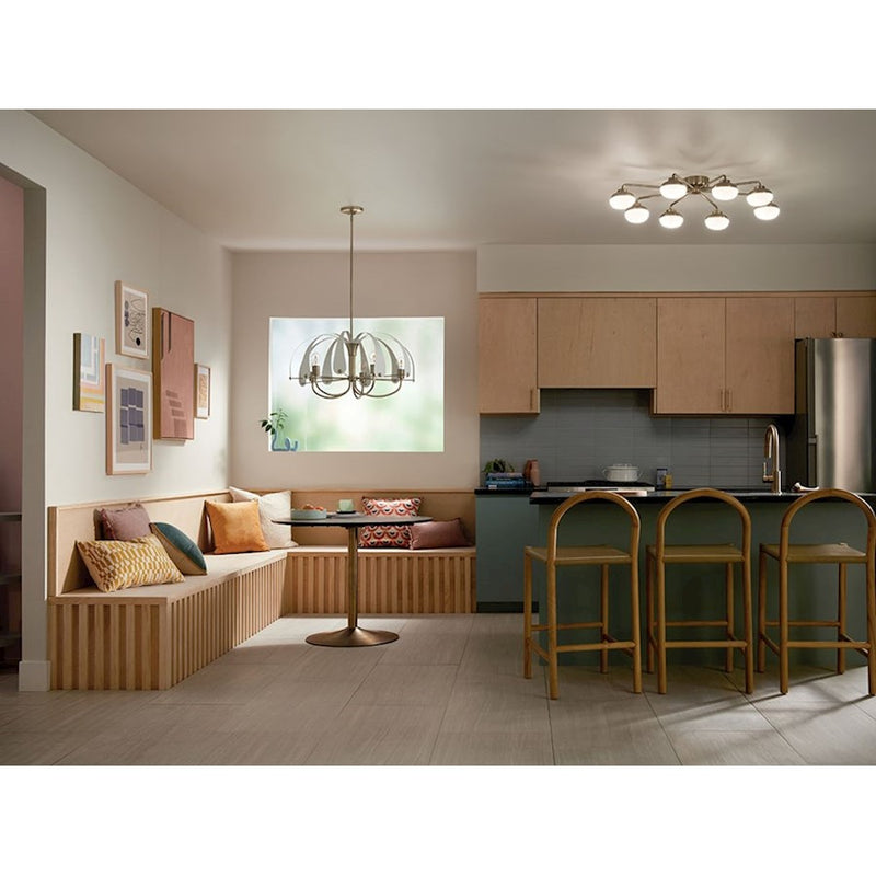 Kichler Remy 41in 8-Light LED Flush Mount | Scandinavian Champagne Bronze and Satin Etched Cased Opal | Living Room & Bedroom | Model 52608CPZ