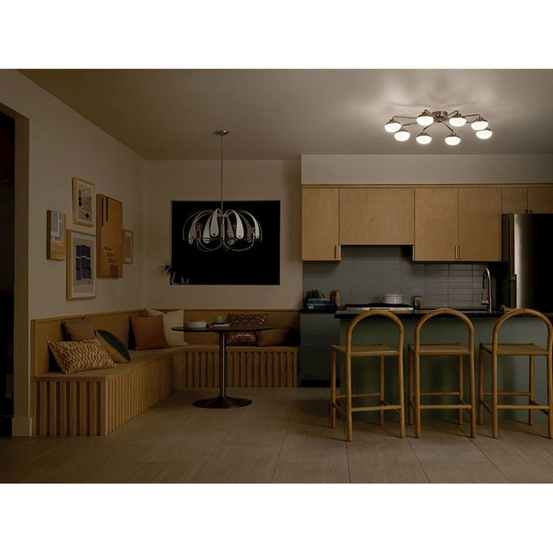 Kichler Remy 41in 8-Light LED Flush Mount | Scandinavian Champagne Bronze and Satin Etched Cased Opal | Living Room & Bedroom | Model 52608CPZ