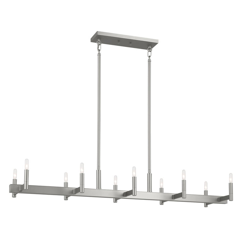 Kichler Erzo 50in 10-Light Linear Chandelier | Mid-Century Modern Satin Nickel Steel | Dining Room & Kitchen Island | Model 52614SN