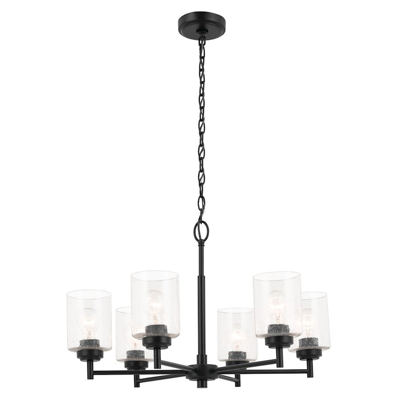 Kichler Winslow 26in 6-Light Chandelier | Industrial Black and Clear Seeded Glass | Dining Room & Kitchen Island | 16 in H | Model 52616BK