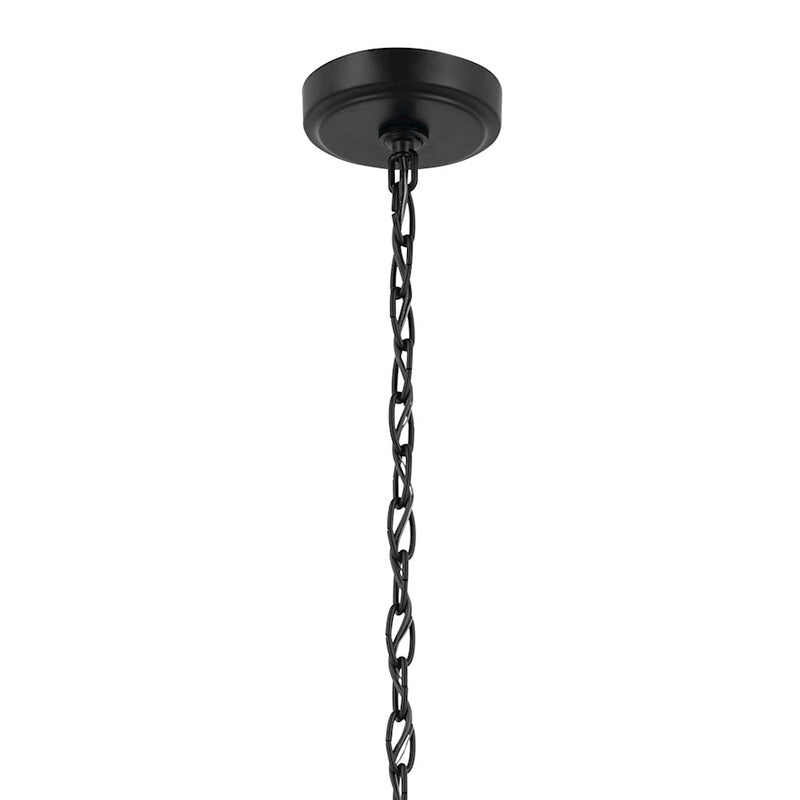 Kichler Winslow 26in 6-Light Chandelier | Industrial Black and Clear Seeded Glass | Dining Room & Kitchen Island | 16 in H | Model 52616BK