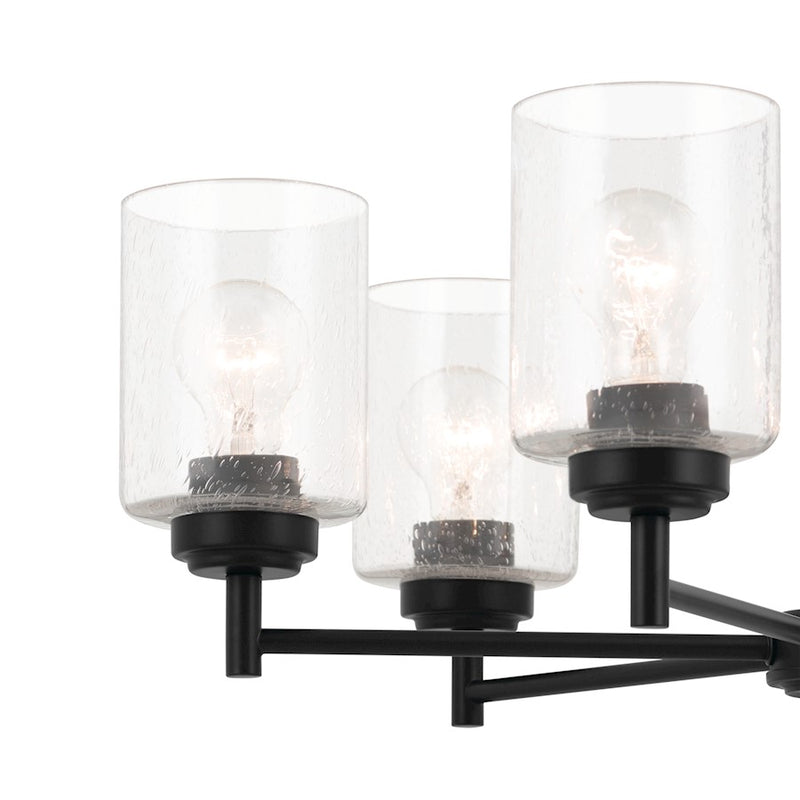 Kichler Winslow 26in 6-Light Chandelier | Industrial Black and Clear Seeded Glass | Dining Room & Kitchen Island | 16 in H | Model 52616BK