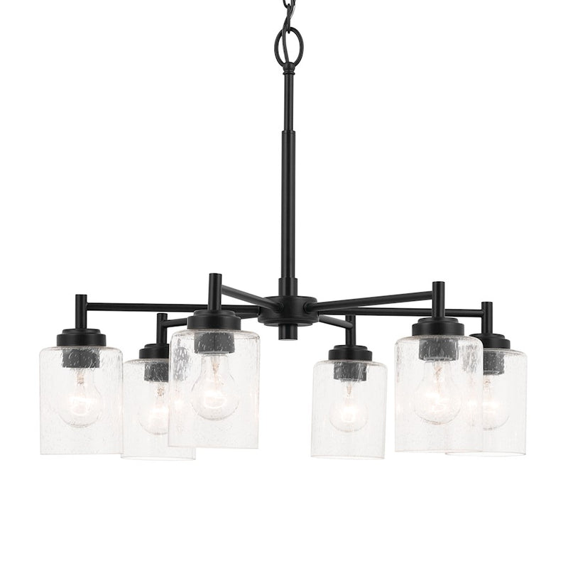Kichler Winslow 26in 6-Light Chandelier | Industrial Black and Clear Seeded Glass | Dining Room & Kitchen Island | 16 in H | Model 52616BK