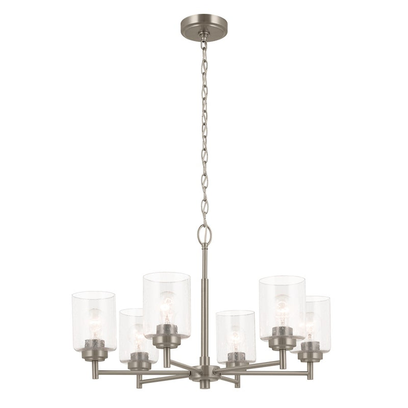 Kichler Winslow 26in 6-Light Chandelier | Industrial Brushed Nickel and Clear Seeded Glass | Dining Room & Kitchen Island | Model 52616NI