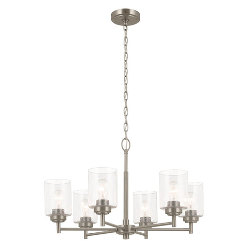 Kichler Winslow 26in 6-Light Chandelier | Industrial Brushed Nickel and Clear Seeded Glass | Dining Room & Kitchen Island | Model 52616NI