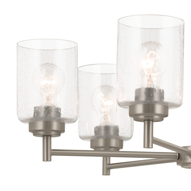 Kichler Winslow 26in 6-Light Chandelier | Industrial Brushed Nickel and Clear Seeded Glass | Dining Room & Kitchen Island | Model 52616NI