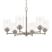 Kichler Winslow 26in 6-Light Chandelier | Industrial Brushed Nickel and Clear Seeded Glass | Dining Room & Kitchen Island | Model 52616NI