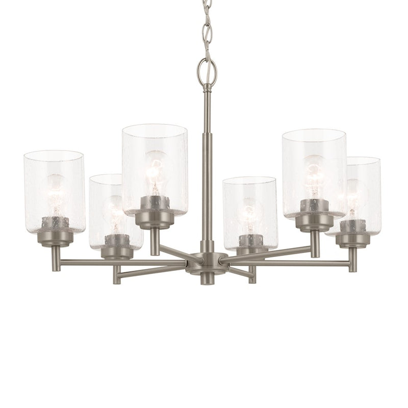 Kichler Winslow 26in 6-Light Chandelier | Industrial Brushed Nickel and Clear Seeded Glass | Dining Room & Kitchen Island | Model 52616NI