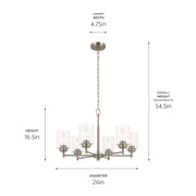 Kichler Winslow 26in 6-Light Chandelier | Industrial Brushed Nickel and Clear Seeded Glass | Dining Room & Kitchen Island | Model 52616NI