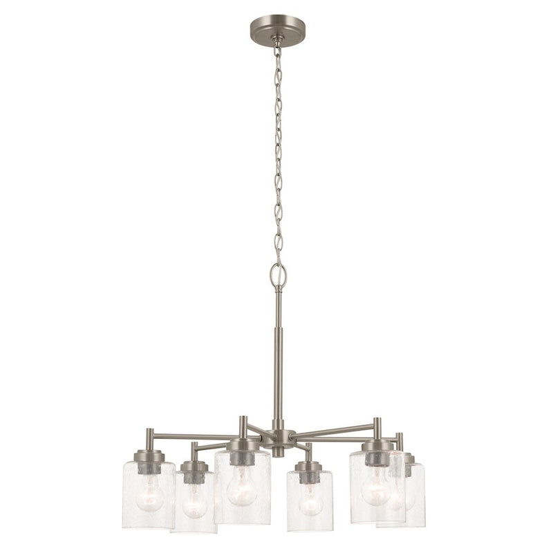 Kichler Winslow 26in 6-Light Chandelier | Industrial Brushed Nickel and Clear Seeded Glass | Dining Room & Kitchen Island | Model 52616NI