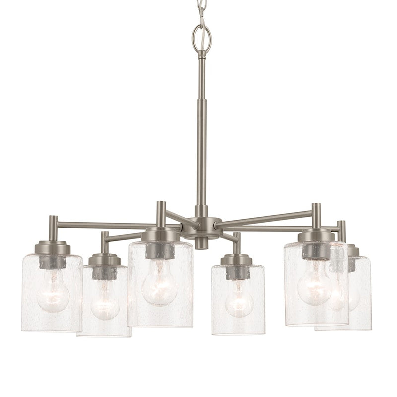 Kichler Winslow 26in 6-Light Chandelier | Industrial Brushed Nickel and Clear Seeded Glass | Dining Room & Kitchen Island | Model 52616NI