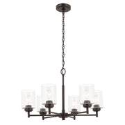 Kichler Winslow 26in 6-Light Chandelier | Industrial Olde Bronze and Clear Seeded Glass | Dining Room & Entryway | 26 x 26 x 16.5 in | Model 52616OZ