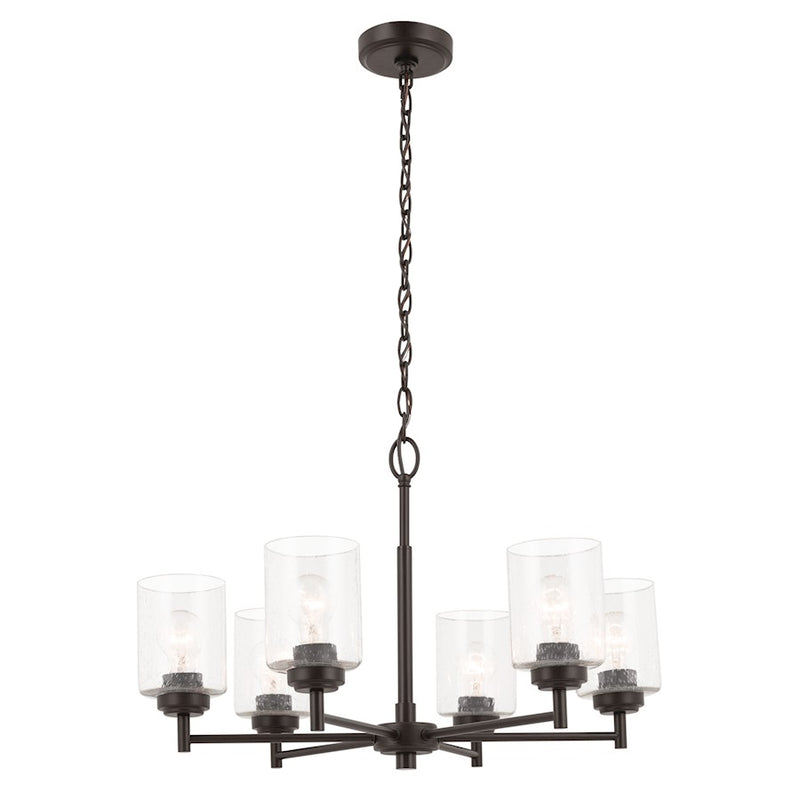 Kichler Winslow 26in 6-Light Chandelier | Industrial Olde Bronze and Clear Seeded Glass | Dining Room & Entryway | 26 x 26 x 16.5 in | Model 52616OZ