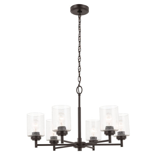 Kichler Winslow 26in 6-Light Chandelier | Industrial Olde Bronze and Clear Seeded Glass | Dining Room & Entryway | 26 x 26 x 16.5 in | Model 52616OZ