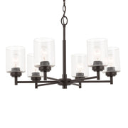 Kichler Winslow 26in 6-Light Chandelier | Industrial Olde Bronze and Clear Seeded Glass | Dining Room & Entryway | 26 x 26 x 16.5 in | Model 52616OZ