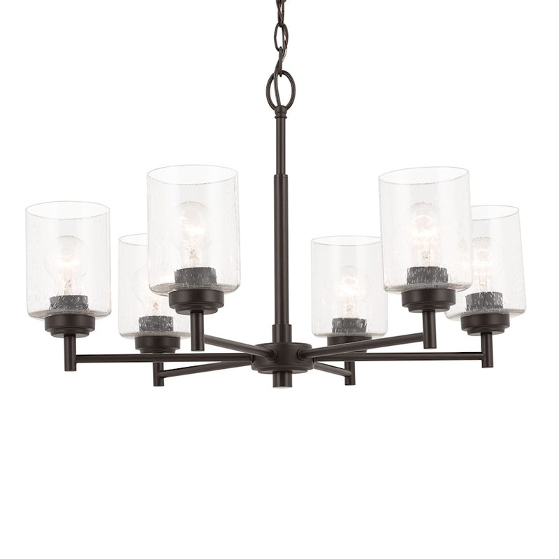 Kichler Winslow 26in 6-Light Chandelier | Industrial Olde Bronze and Clear Seeded Glass | Dining Room & Entryway | 26 x 26 x 16.5 in | Model 52616OZ
