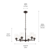 Kichler Winslow 26in 6-Light Chandelier | Industrial Olde Bronze and Clear Seeded Glass | Dining Room & Entryway | 26 x 26 x 16.5 in | Model 52616OZ