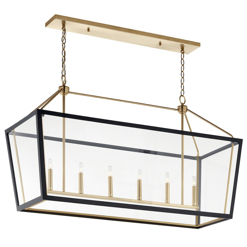 Kichler Delvin 44in 6-Light Linear Chandelier | Updated Traditional Champagne Bronze and Clear Glass | Kitchen Island & Dining | Model 52622CPZBK