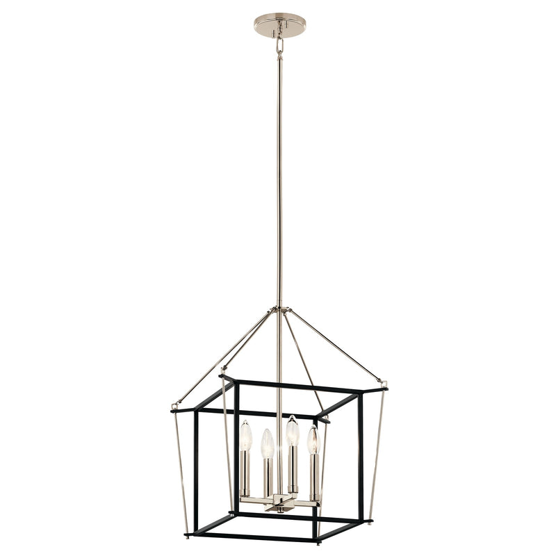 Kichler Eisley 16in 4-Light Foyer Pendant | Modern Polished Nickel Steel | Foyer & Entryway | 16 x 16 x 21.25 in | Model 52626PN