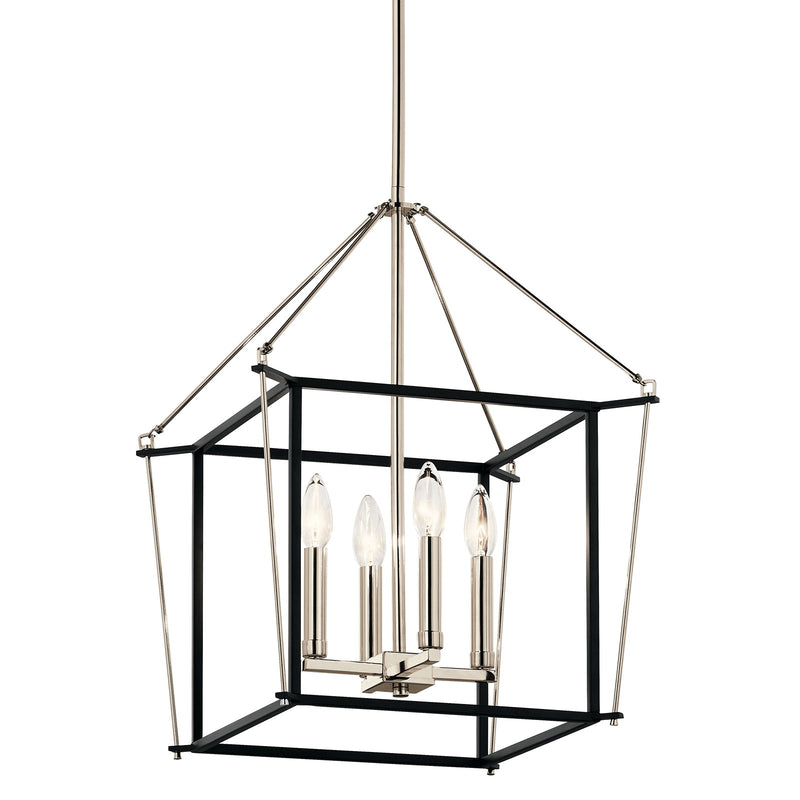 Kichler Eisley 16in 4-Light Foyer Pendant | Modern Polished Nickel Steel | Foyer & Entryway | 16 x 16 x 21.25 in | Model 52626PN