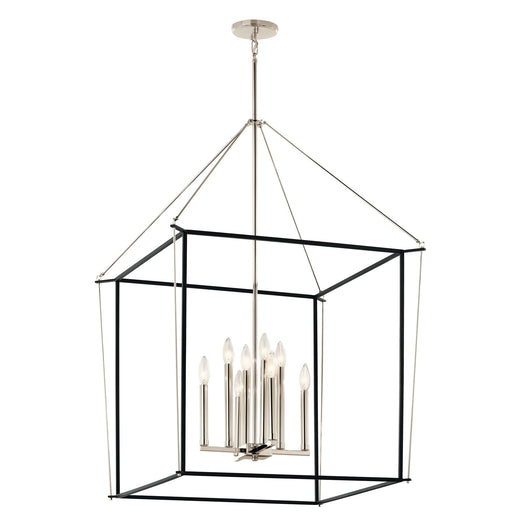 Kichler Eisley 28in 8-Light Foyer Pendant | Modern Open-Frame Polished Nickel Steel | Kitchen Island & Dining Room | 28 x 28 x 40 in | Model 52628PN