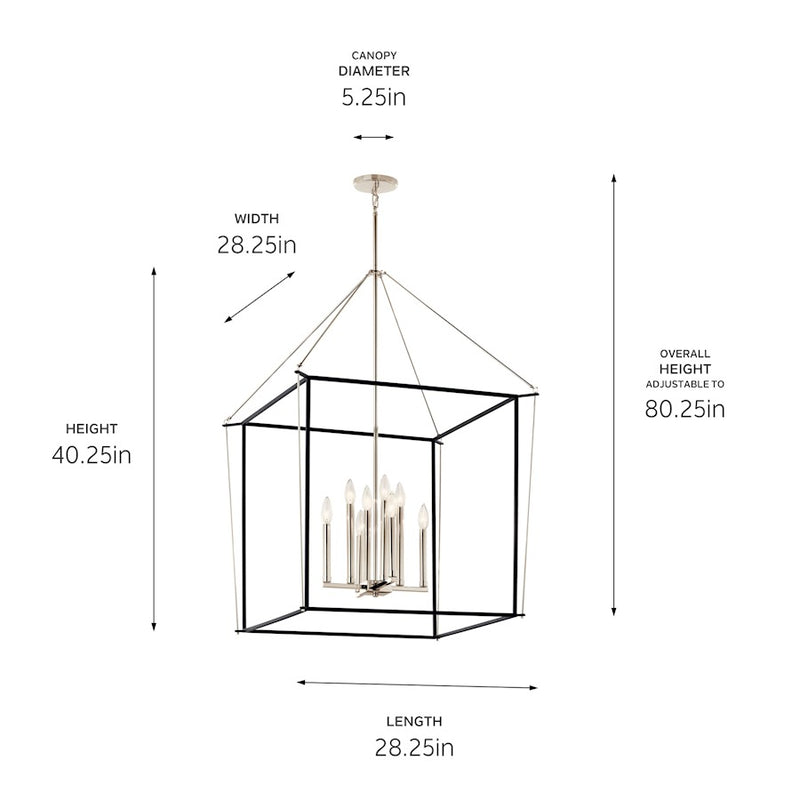 Kichler Eisley 28in 8-Light Foyer Pendant | Modern Open-Frame Polished Nickel Steel | Kitchen Island & Dining Room | 28 x 28 x 40 in | Model 52628PN