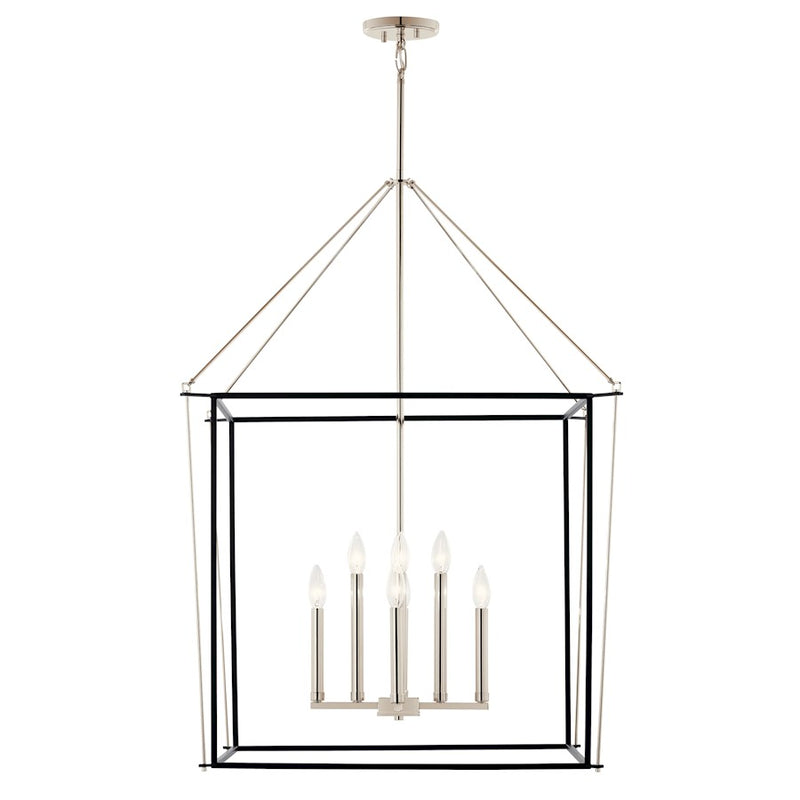Kichler Eisley 28in 8-Light Foyer Pendant | Modern Open-Frame Polished Nickel Steel | Kitchen Island & Dining Room | 28 x 28 x 40 in | Model 52628PN