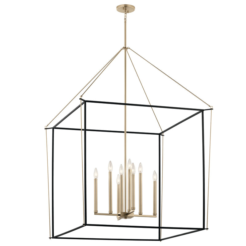 Kichler Eisley 34in 8-Light Foyer Pendant | Modern Champagne Bronze Steel | Open Cage Design | 34.75 x 34.75 x 50 in | Model 52629CPZ
