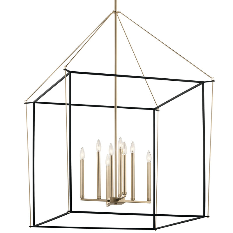 Kichler Eisley 34in 8-Light Foyer Pendant | Modern Champagne Bronze Steel | Open Cage Design | 34.75 x 34.75 x 50 in | Model 52629CPZ