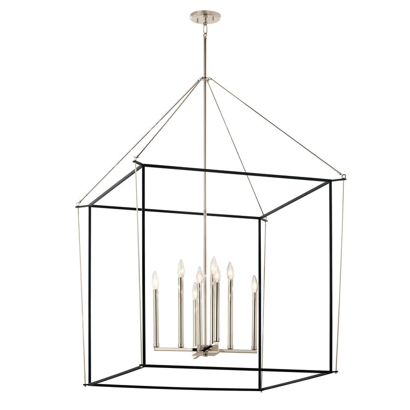 Kichler Eisley 34in 8-Light Foyer Pendant | Modern Polished Nickel Open Frame | Entryway & Stairwell | 34.75 x 34.75 x 50 in | Model 52629PN