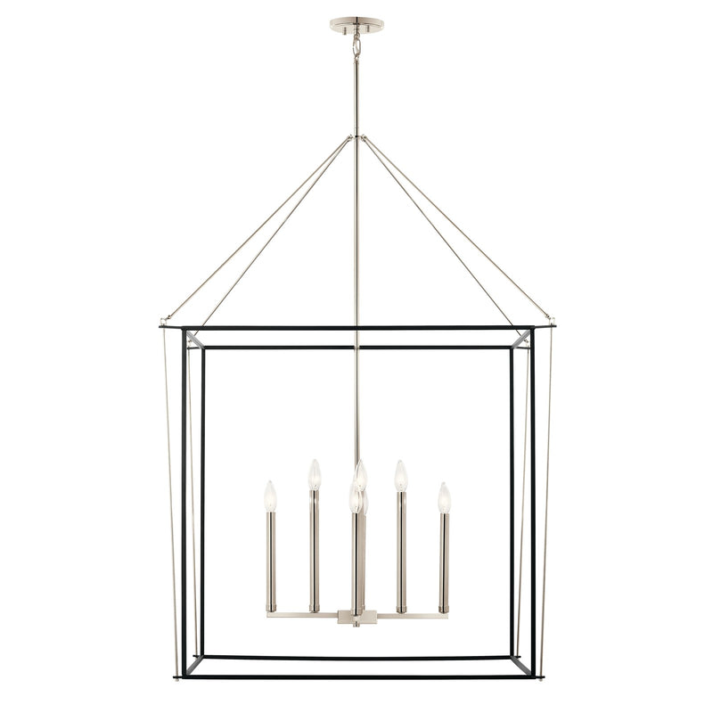 Kichler Eisley 34in 8-Light Foyer Pendant | Modern Polished Nickel Open Frame | Entryway & Stairwell | 34.75 x 34.75 x 50 in | Model 52629PN