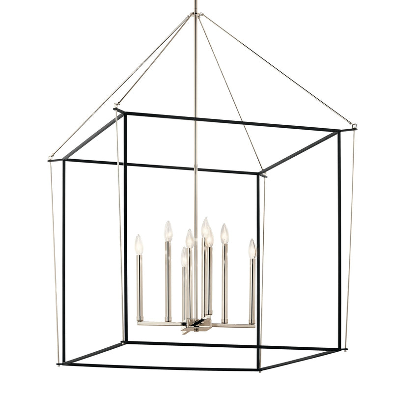 Kichler Eisley 34in 8-Light Foyer Pendant | Modern Polished Nickel Open Frame | Entryway & Stairwell | 34.75 x 34.75 x 50 in | Model 52629PN