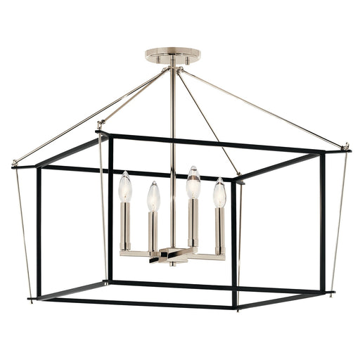 Kichler Eisley 24in 4-Light Semi-Flush Mount | Modern Polished Nickel Steel | Foyer & Entryway | 24 x 24 x 20 in, 4 x 60W Candelabra | Model 52632PN