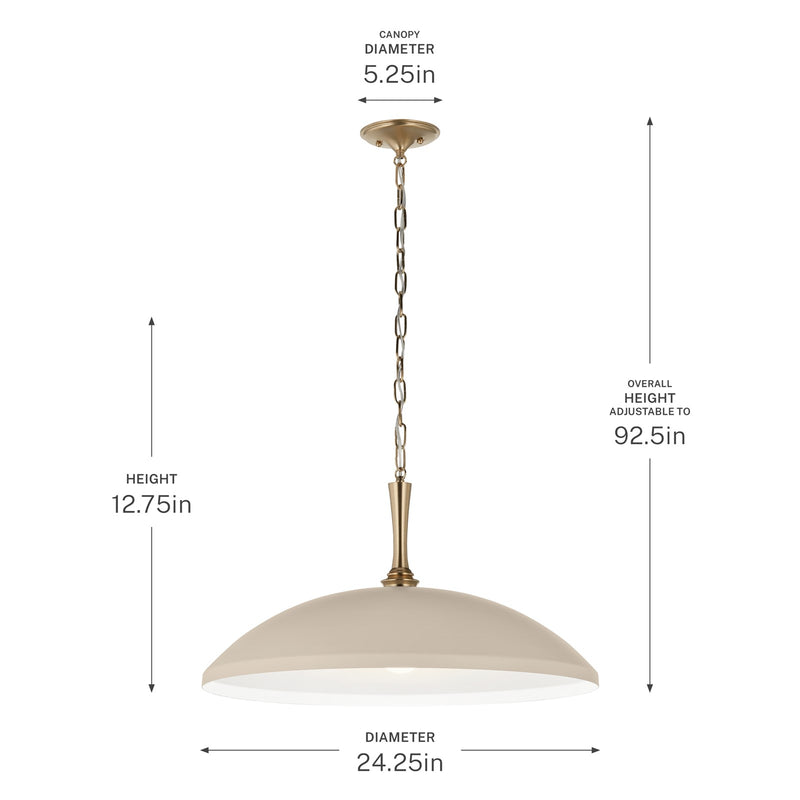 Kichler Delarosa 24in 1-Light Pendant | Traditional Greige Steel Dome Shade | Kitchen Island & Dining Room | 24 x 24 x 12.75 in | Model 52637GRG