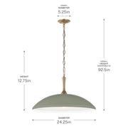 Kichler Delarosa 24in 1-Light Pendant | Traditional Heritage Green Steel Dome Shade | Kitchen Island & Dining Room | 24 x 24 x 12.75 in | Model 52637HGN