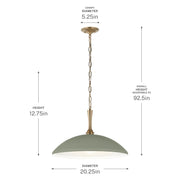 Kichler Delarosa 24in 1-Light Pendant | Traditional Heritage Green Steel Dome Shade | Kitchen Island & Dining Room | 24 x 24 x 12.25 in | Model 52638HGN