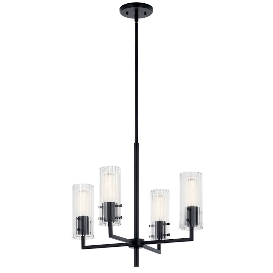 Kichler Velestino 4Lt Round 19.25" Chandelier 1 Tier SM, Black Fluted - 52678BK