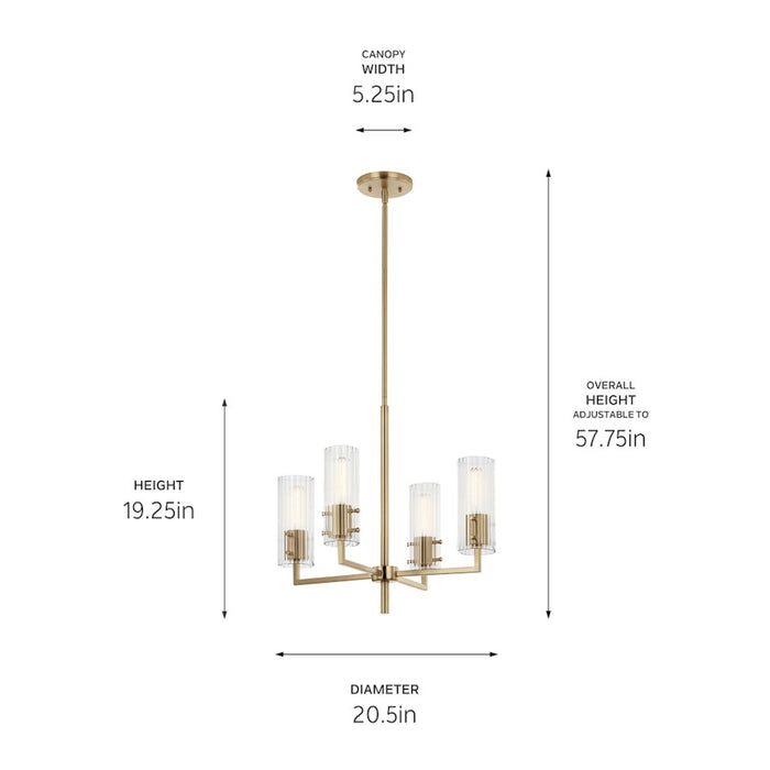 Kichler Velestino 4Lt Round 19.25" Chandelier 1 Tier SM, Bronze Flute