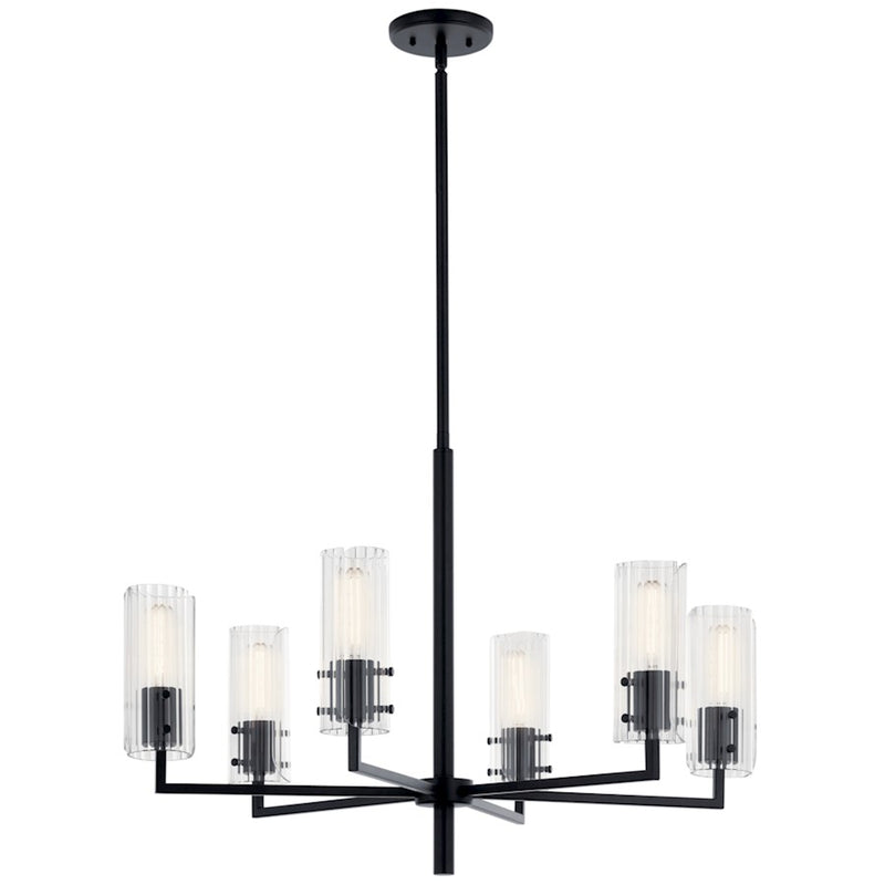 Kichler Velestino 6Lt Round 21.25" Chandelier 1 Tier MED, Black Fluted