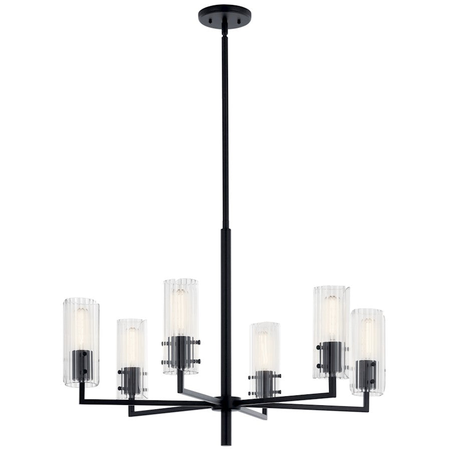 Kichler Velestino 6Lt Round 21.25" Chandelier 1 Tier MED, Black Fluted