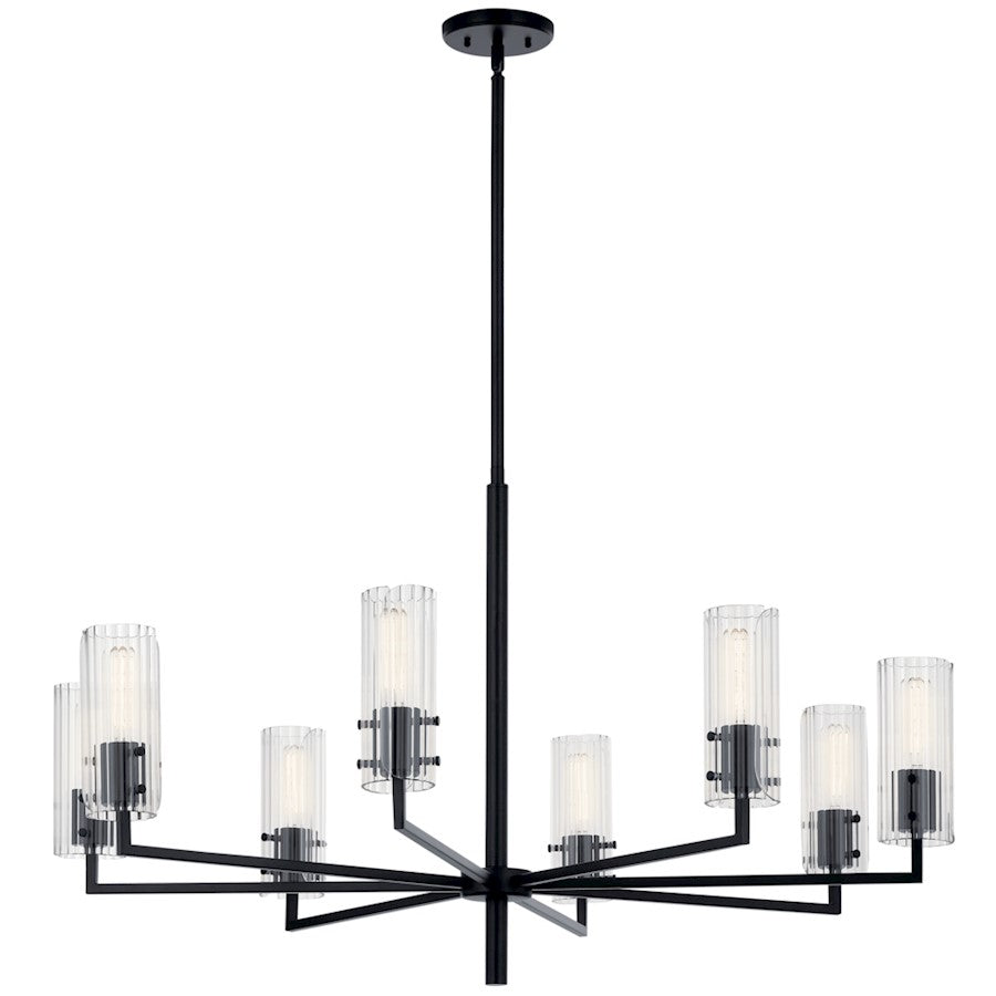 Kichler Velestino 8Lt Round 23.25" Chandelier 1 Tier LG, Black Fluted - 52680BK