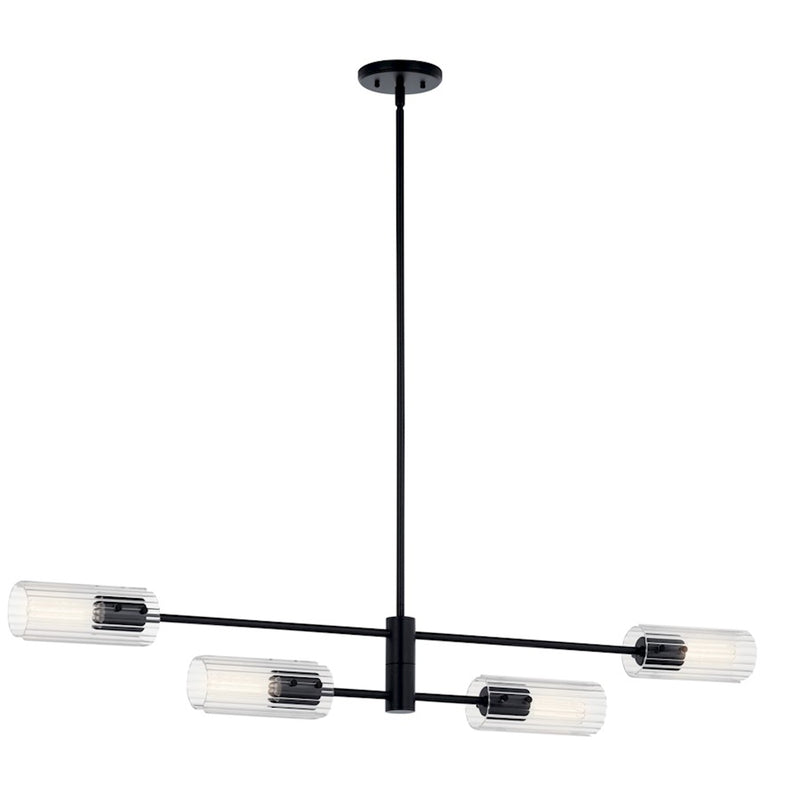 Kichler Velestino 4Lt Linear 7" Chandelier Single, Black/Clear Fluted