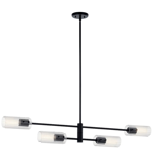 Kichler Velestino 4Lt Linear 7" Chandelier Single, Black/Clear Fluted