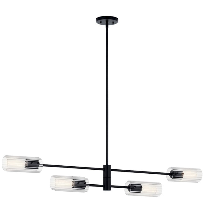 Kichler Velestino 4Lt Linear 7" Chandelier Single, Black/Clear Fluted