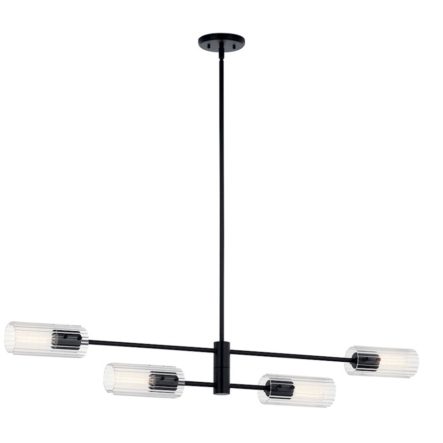 Kichler Velestino 4Lt Linear 7" Chandelier Single, Black/Clear Fluted