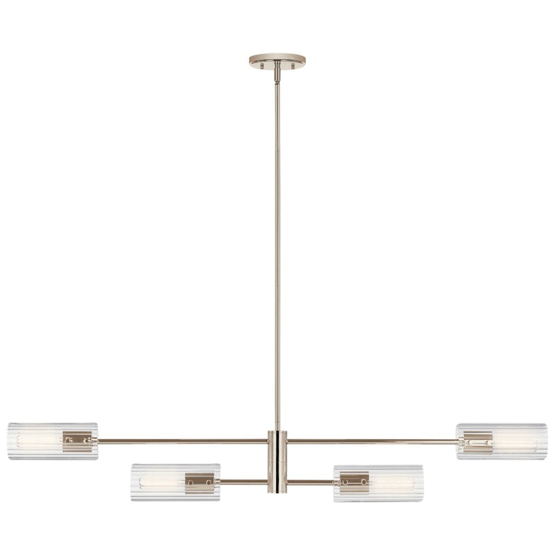 Kichler Velestino 4Lt Linear 7" Chandelier Single, Nickel/Clear Fluted
