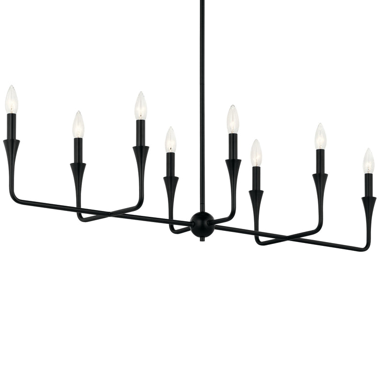 Kichler Alvaro 45in 8-Light Linear Chandelier | Black Steel | Dining Room & Living Room | 45.5 x 11.5 x 24.25 in | Model 52693BK