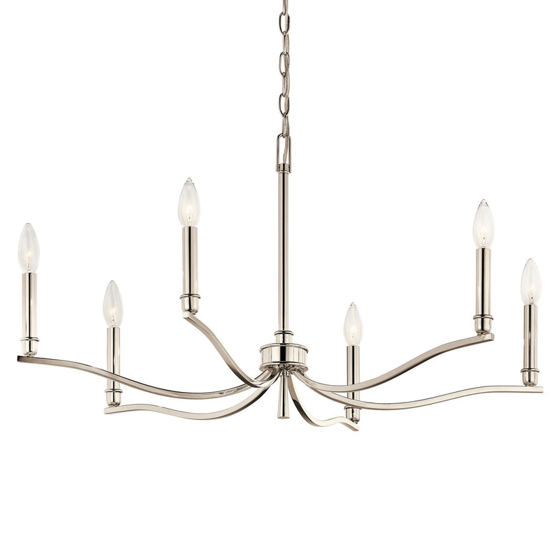 Kichler Malene 18in 6-Light Chandelier | Traditional Polished Nickel and Steel | Dining Room & Living Room | 17.75in H | Model 52695PN