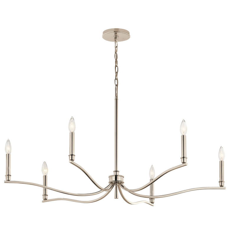 Kichler Malene 22in 6-Light Chandelier | Modern Polished Nickel Steel | Dining Room & Living Room | 22.25 in H, Sloped Ceiling | Model 52696PN